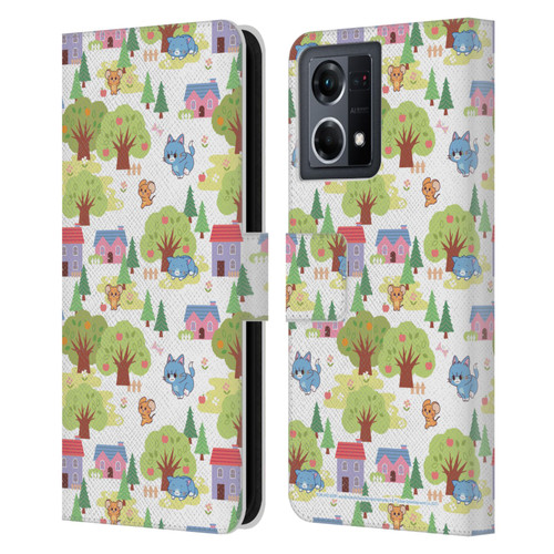 Tom and Jerry Gokko Graphics Trees Pattern Leather Book Wallet Case Cover For OPPO Reno8 4G