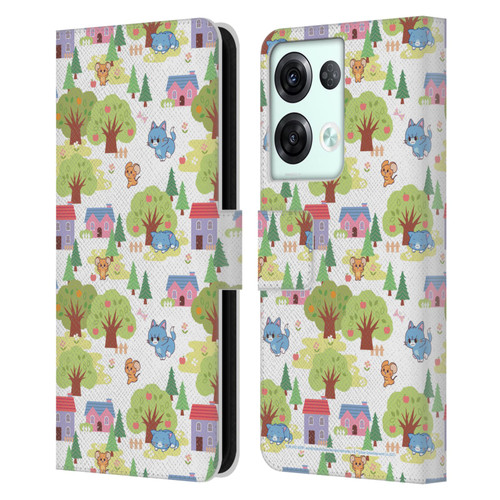 Tom and Jerry Gokko Graphics Trees Pattern Leather Book Wallet Case Cover For OPPO Reno8 Pro