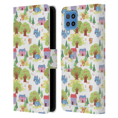 Tom and Jerry Gokko Graphics Trees Pattern Leather Book Wallet Case Cover For Samsung Galaxy F22 (2021)