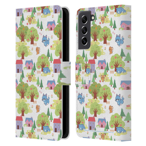 Tom and Jerry Gokko Graphics Trees Pattern Leather Book Wallet Case Cover For Samsung Galaxy S21 FE 5G