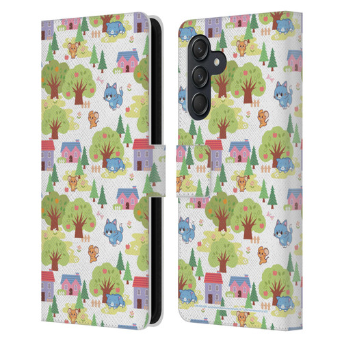 Tom and Jerry Gokko Graphics Trees Pattern Leather Book Wallet Case Cover For Samsung Galaxy M55 5G