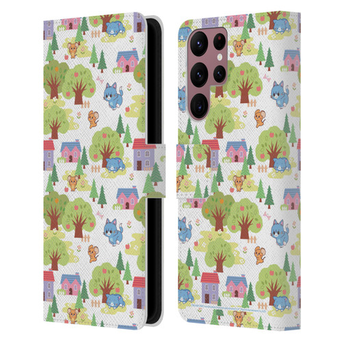 Tom and Jerry Gokko Graphics Trees Pattern Leather Book Wallet Case Cover For Samsung Galaxy S22 Ultra 5G