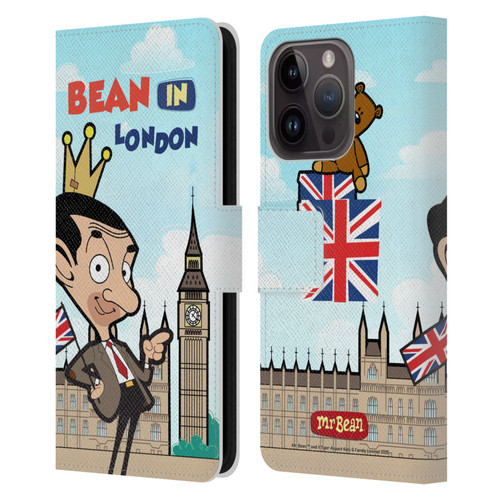 Mr. Bean: The Animated Series Graphic Art Bean In London Leather Book Wallet Case Cover For Apple iPhone 15 Pro