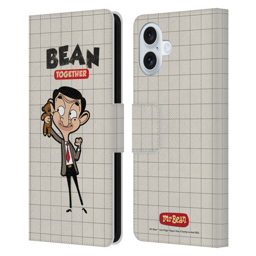 Mr. Bean: The Animated Series Graphic Art With Teddy Leather Book Wallet Case Cover For Apple iPhone 16 Plus
