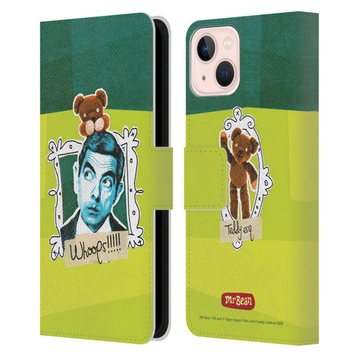 Mr. Bean Doodle Art With Teddy Leather Book Wallet Case Cover For Apple iPhone 13
