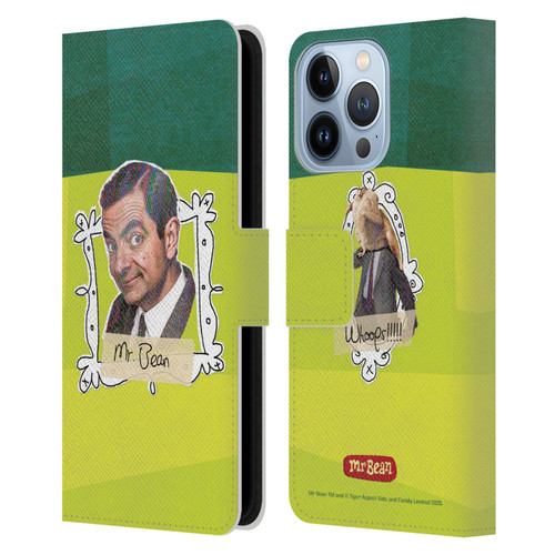 Mr. Bean Doodle Art Portrait Leather Book Wallet Case Cover For Apple iPhone 13 Pro