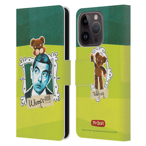 Mr. Bean Doodle Art With Teddy Leather Book Wallet Case Cover For Apple iPhone 15 Pro