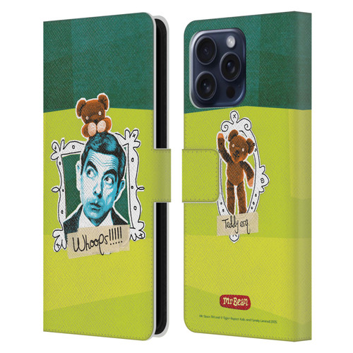 Mr. Bean Doodle Art With Teddy Leather Book Wallet Case Cover For Apple iPhone 16 Pro Max