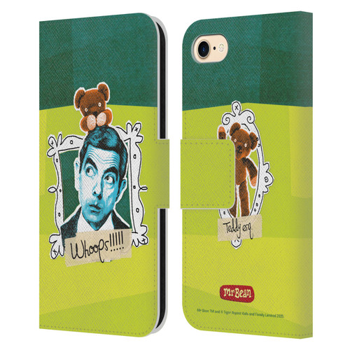 Mr. Bean Doodle Art With Teddy Leather Book Wallet Case Cover For Apple iPhone 7 / 8 / SE 2020 & 2022