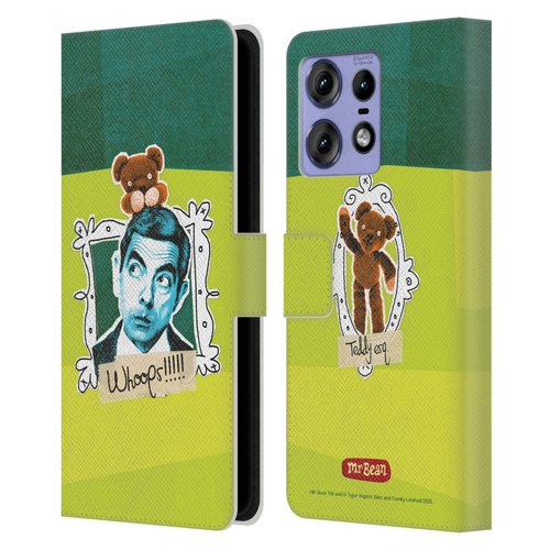 Mr. Bean Doodle Art With Teddy Leather Book Wallet Case Cover For Motorola Edge 50 Pro