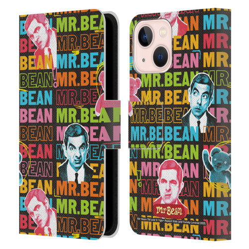 Mr. Bean Graphic Art With Teddy Leather Book Wallet Case Cover For Apple iPhone 13 Mini