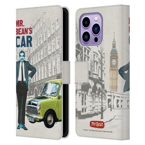 Mr. Bean London Art With Car Leather Book Wallet Case Cover For Apple iPhone 14 Pro Max
