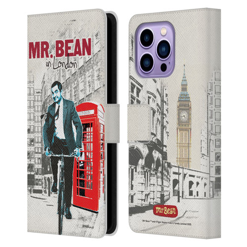 Mr. Bean London Art In London Leather Book Wallet Case Cover For Apple iPhone 14 Pro Max