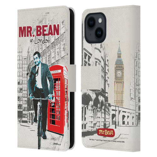 Mr. Bean London Art In London Leather Book Wallet Case Cover For Apple iPhone 15