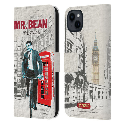 Mr. Bean London Art In London Leather Book Wallet Case Cover For Apple iPhone 15 Plus
