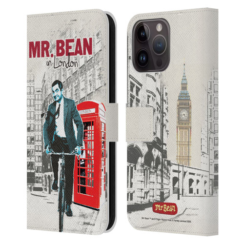 Mr. Bean London Art In London Leather Book Wallet Case Cover For Apple iPhone 15 Pro Max