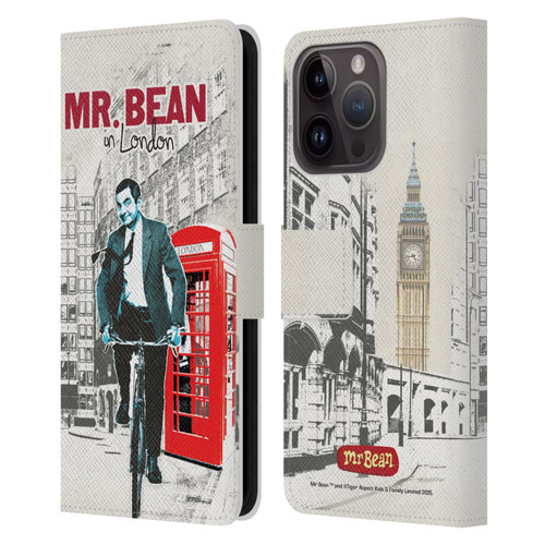 Mr. Bean London Art In London Leather Book Wallet Case Cover For Apple iPhone 15 Pro