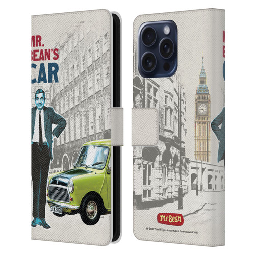 Mr. Bean London Art With Car Leather Book Wallet Case Cover For Apple iPhone 16 Pro Max