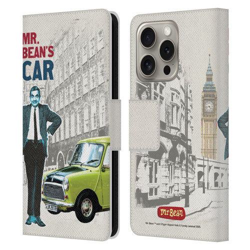 Mr. Bean London Art With Car Leather Book Wallet Case Cover For Apple iPhone 16 Pro