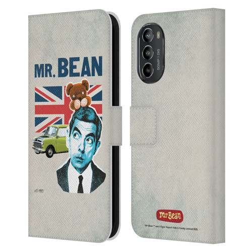 Mr. Bean London Art With Teddy Leather Book Wallet Case Cover For Motorola Moto G82 5G
