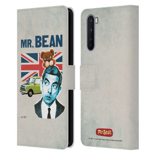 Mr. Bean London Art With Teddy Leather Book Wallet Case Cover For OnePlus Nord 5G