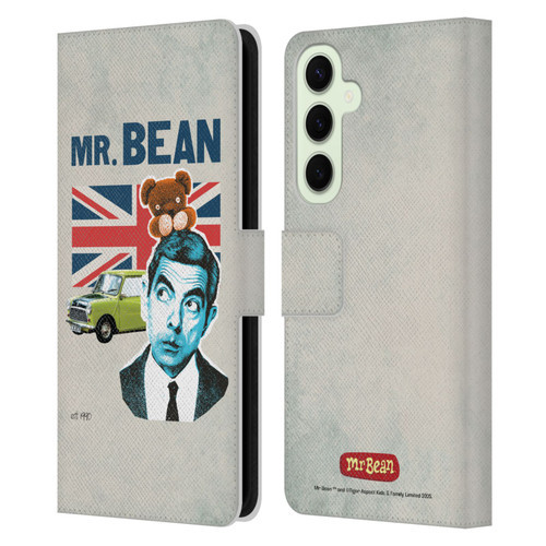 Mr. Bean London Art With Teddy Leather Book Wallet Case Cover For Samsung Galaxy S25+