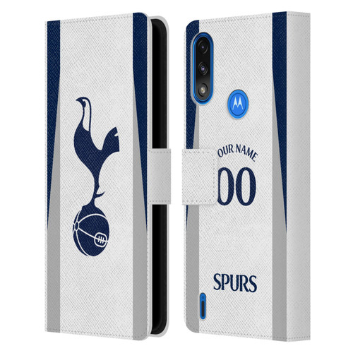 Custom Customised Personalised Tottenham Hotspur F.C. 2025/26 Badge Kit Home Leather Book Wallet Case Cover For Motorola Moto E7 Power / Moto E7i Power