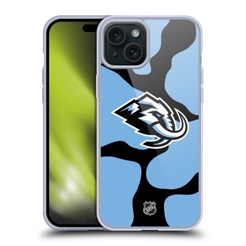 NHL Utah Mammoth Cow Pattern Soft Gel Case for Apple iPhone 15 Plus