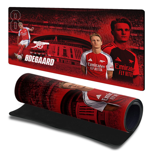 Arsenal FC 2024/25 Crest Kit And Players Martin Ødegaard Gaming Office Desk PC Keyboard Mouse Mat Pad 23.62 x 11.81 x 0.12 inches (600 x 300 mm) - L