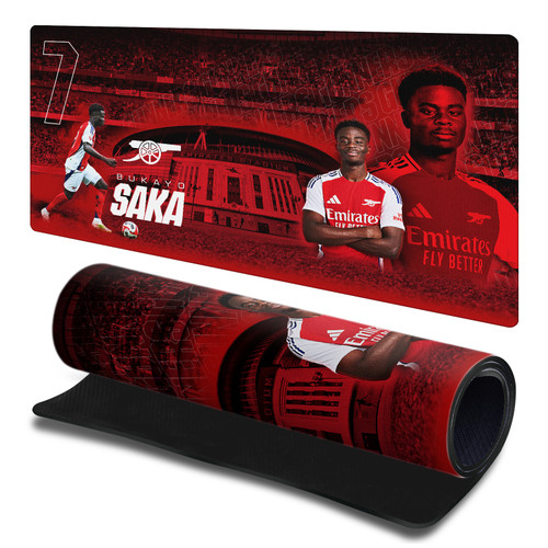 Arsenal FC 2024/25 Crest Kit And Players Bukayo Saka Gaming Office Desk PC Keyboard Mouse Mat Pad 23.62 x 11.81 x 0.12 inches (600 x 300 mm) - L