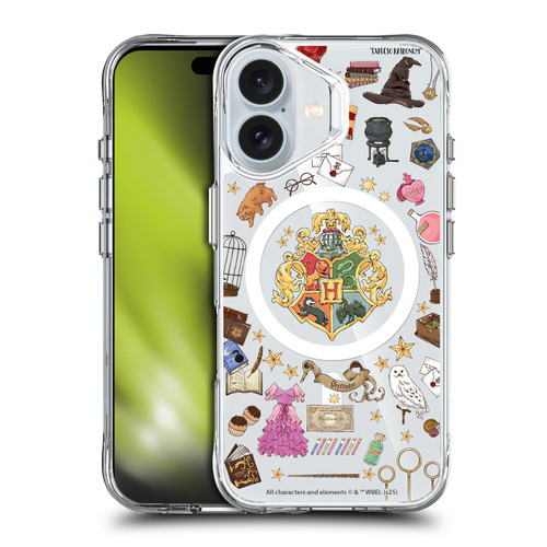 Harry Potter Magical Icons Hogwarts Pattern SHOCKPROOF BUMPER CASE COMPATIBLE WITH Apple iPhone 16 & MAGSAFE
