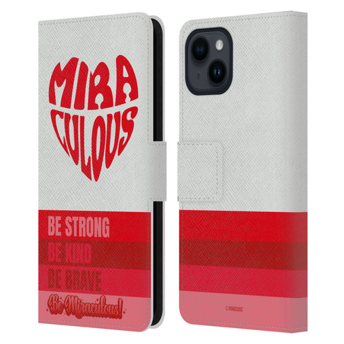 Miraculous Ladybug Radiant Red Typography Leather Book Wallet Case Cover For Apple iPhone 15