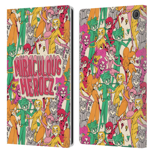 Miraculous Ladybug Sketches Heroes Pattern Leather Book Wallet Case Cover For Amazon Fire Max 11 2023