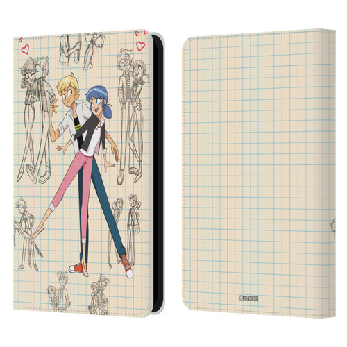 Miraculous Ladybug Sketches Marinette And Adrien Leather Book Wallet Case Cover For Amazon Kindle Paperwhite 5 (2021)