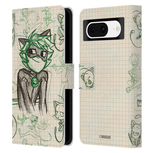 Miraculous Ladybug Sketches Cat Noir Leather Book Wallet Case Cover For Google Pixel 8