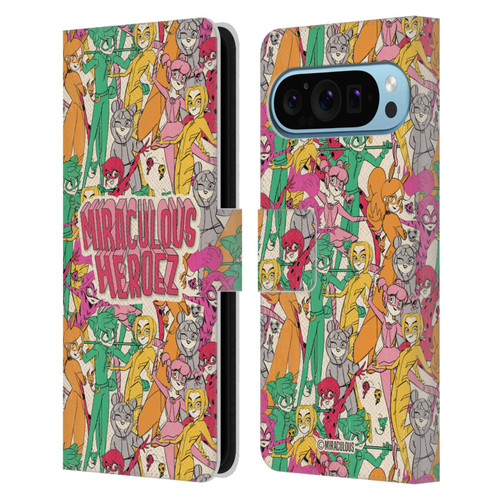 Miraculous Ladybug Sketches Heroes Pattern Leather Book Wallet Case Cover For Google Pixel 9 / Pixel 9 Pro