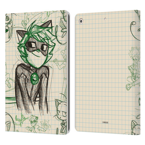 Miraculous Ladybug Sketches Cat Noir Leather Book Wallet Case Cover For Apple iPad 10.2 2019/2020/2021