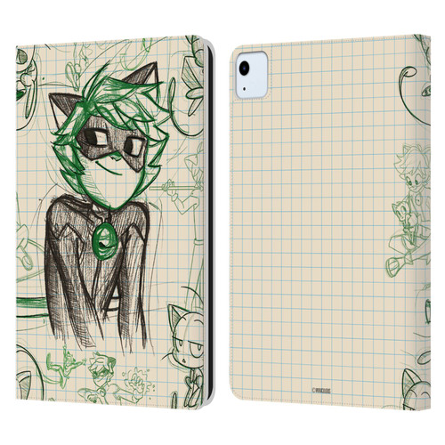 Miraculous Ladybug Sketches Cat Noir Leather Book Wallet Case Cover For Apple iPad Air 11 2020/2022/2024/2025