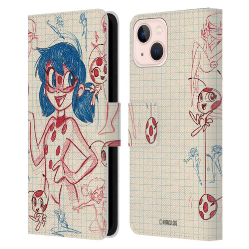 Miraculous Ladybug Sketches Ladybug Leather Book Wallet Case Cover For Apple iPhone 13