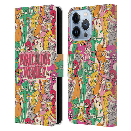 Miraculous Ladybug Sketches Heroes Pattern Leather Book Wallet Case Cover For Apple iPhone 13 Pro