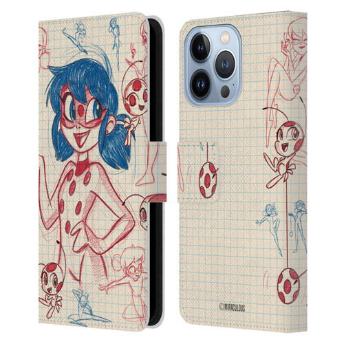 Miraculous Ladybug Sketches Ladybug Leather Book Wallet Case Cover For Apple iPhone 13 Pro