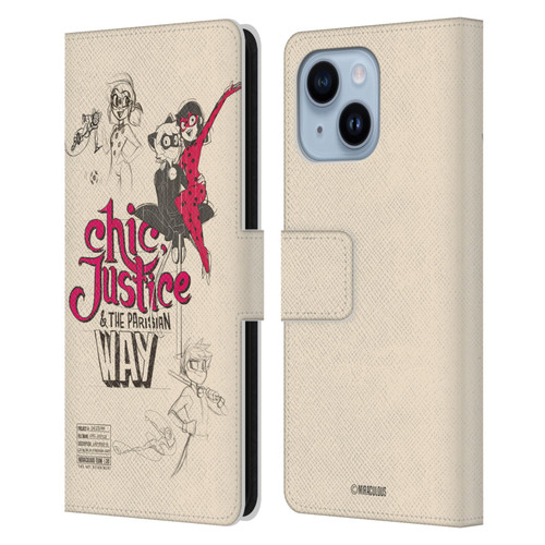Miraculous Ladybug Sketches Chic Justice Leather Book Wallet Case Cover For Apple iPhone 14 Plus