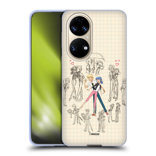 Miraculous Ladybug Sketches Marinette And Adrien Soft Gel Case for Huawei P50