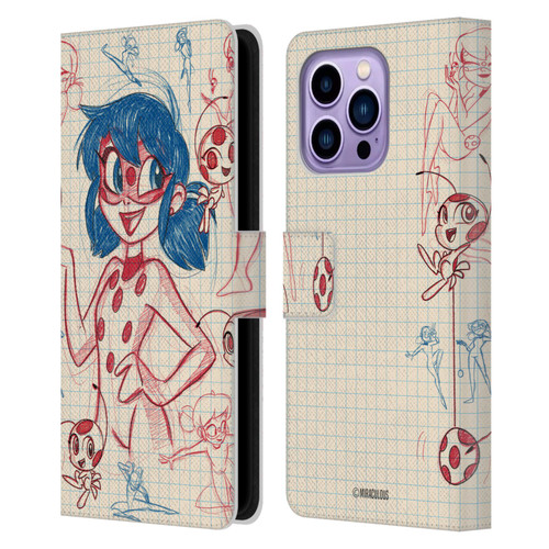 Miraculous Ladybug Sketches Ladybug Leather Book Wallet Case Cover For Apple iPhone 14 Pro Max
