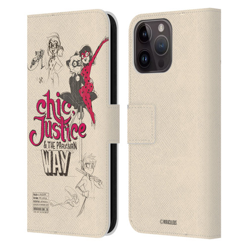 Miraculous Ladybug Sketches Chic Justice Leather Book Wallet Case Cover For Apple iPhone 15 Pro Max