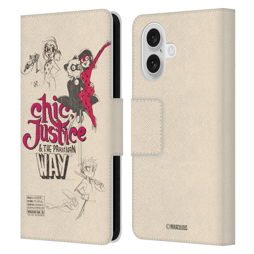 Miraculous Ladybug Sketches Chic Justice Leather Book Wallet Case Cover For Apple iPhone 16