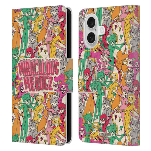 Miraculous Ladybug Sketches Heroes Pattern Leather Book Wallet Case Cover For Apple iPhone 16