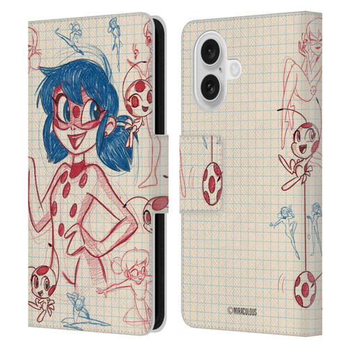 Miraculous Ladybug Sketches Ladybug Leather Book Wallet Case Cover For Apple iPhone 16