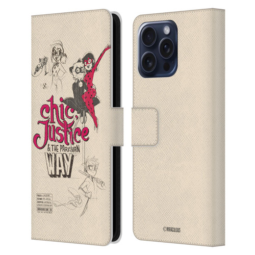 Miraculous Ladybug Sketches Chic Justice Leather Book Wallet Case Cover For Apple iPhone 16 Pro Max