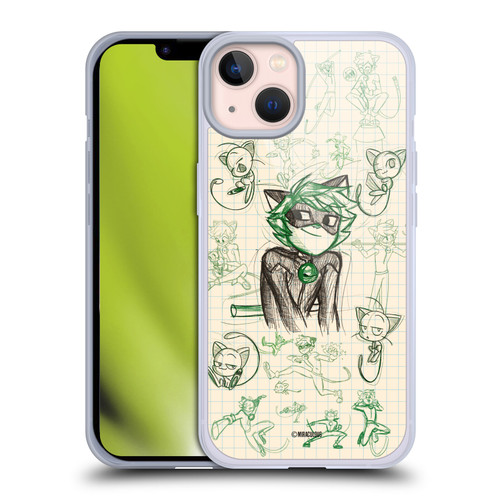 Miraculous Ladybug Sketches Cat Noir Soft Gel Case for Apple iPhone 13
